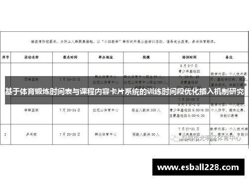 基于体育锻炼时间表与课程内容卡片系统的训练时间段优化插入机制研究